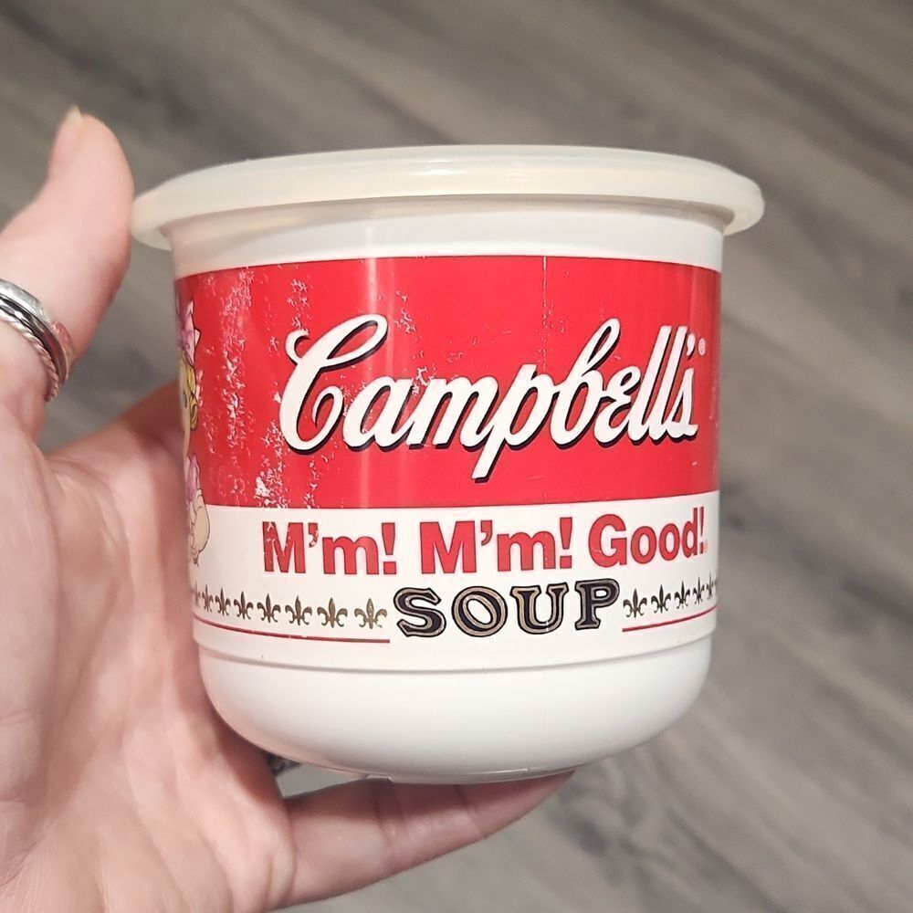 Vintage RARE 1992 Campbells Soup RED/WHITE Plastic 8oz Soup Mug w/Lid